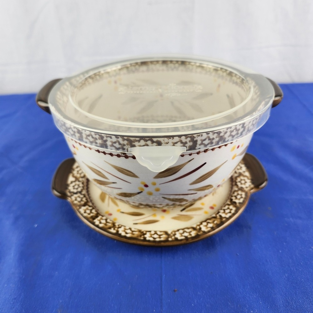 VTG Temptations By Tara Old World Ovenware Bowl Brown With Lid Cover Trivet 1 Qt
